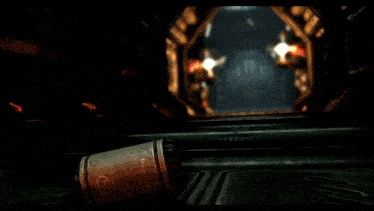 a video game scene with two soldiers and a barrel that says " rescue " on it