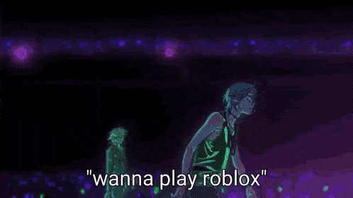 a cartoon of a man standing next to another man with the words " wanna play roblox "