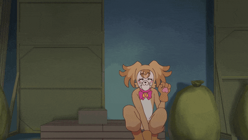 a cartoon of a girl laughing next to a dog