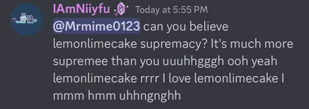 a screenshot of a discord conversation between two people
