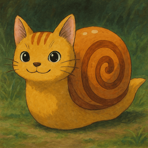 a cat with a snail shell on its back