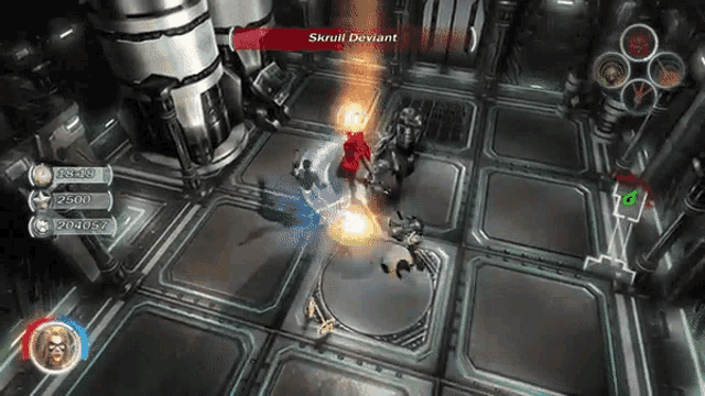 a video game with a skull deviant in the middle