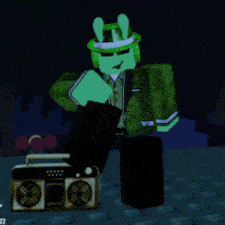 a cartoon character is standing next to a boombox with the number 22 on it
