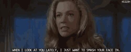 a close up of a woman 's face with the words when i look at you lately