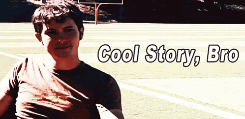 a picture of a young man with the words cool story bro below him