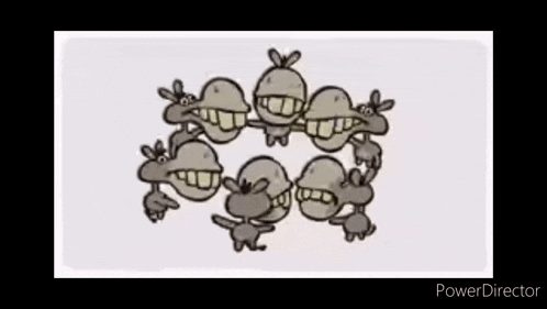 a group of cartoon animals are standing next to each other on a white surface .