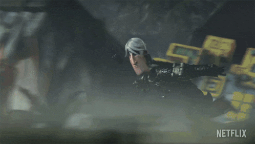 a cartoon character is flying through the air with a netflix logo behind him