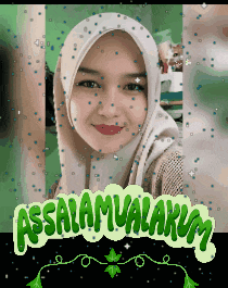 a woman in a hijab is surrounded by green letters that say assalamualaikum