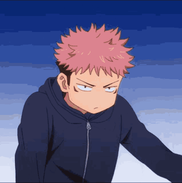 a cartoon character with red hair is wearing a black jacket .