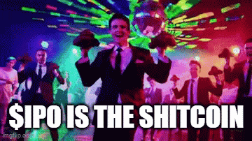 a man in a suit and tie is dancing in front of a disco ball with the words sipo is the shitcoin below him