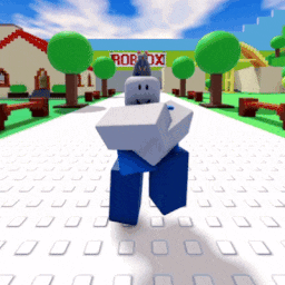 a roblox character is walking down the street