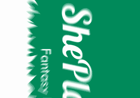 a green circle with the words she plays fantasy league written on it