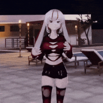 a cartoon character is standing in front of a pool at night