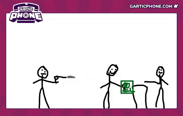 a drawing of a man holding a gun with the words gartic phone on the top