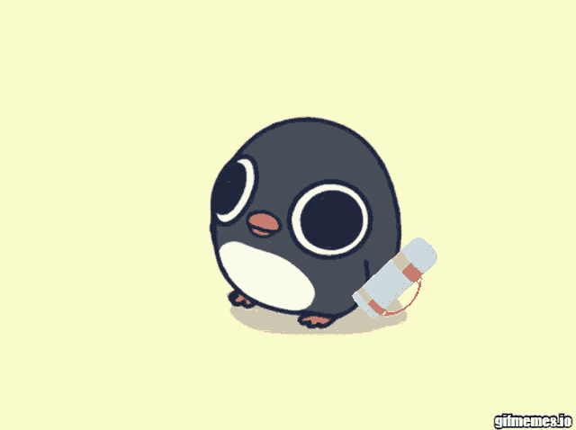 a cartoon of a penguin holding a pencil with the url gifmemes.io