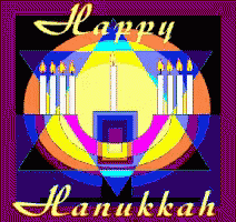 a happy hanukkah greeting card with a menorah