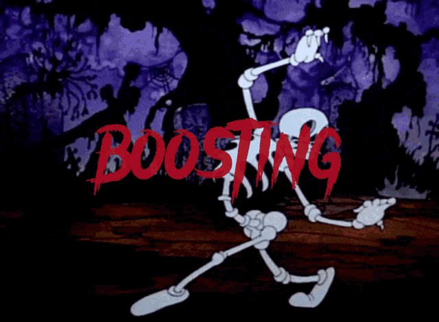 a cartoon of a skeleton with the word boosting on it