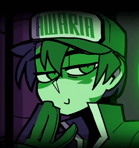 a cartoon character with a green hat that says aquaria on it