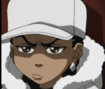 a close up of a cartoon character wearing a white baseball cap