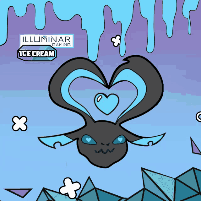 a drawing of a rabbit with a heart and the words illuminar gaming ice cream on the bottom