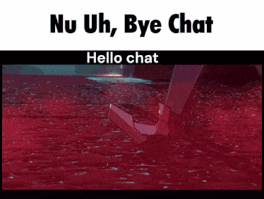a red background with the words nu uh bye chat