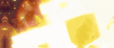 a computer generated image of a explosion with a yellow cube in the foreground