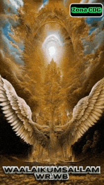 a painting of an angel with the words waalaikumsalam wrwb