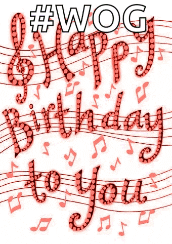 a happy birthday card with green music notes and a treble clef on a white background .