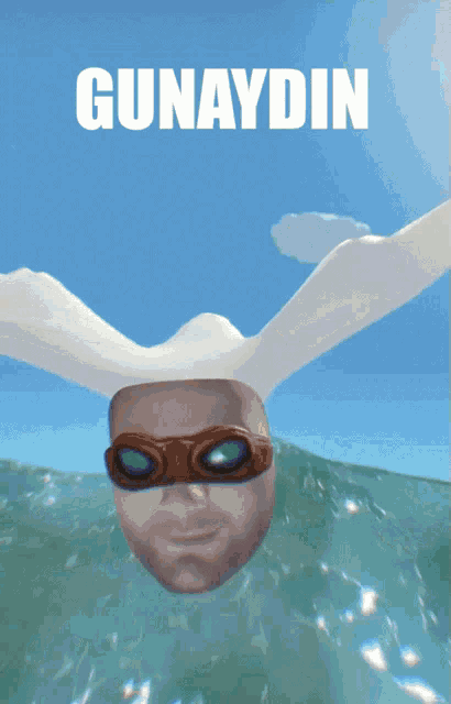 a man wearing goggles is flying through the air with the word gunaydin written above him