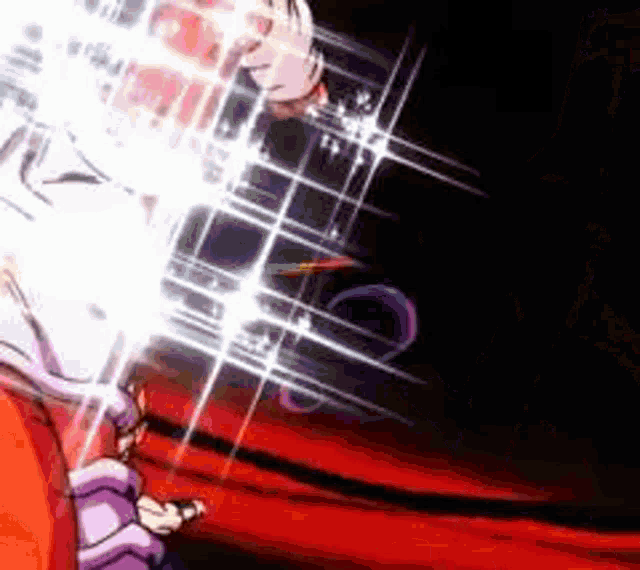 a cartoon character is standing on a red carpet with a light coming out of his eyes .