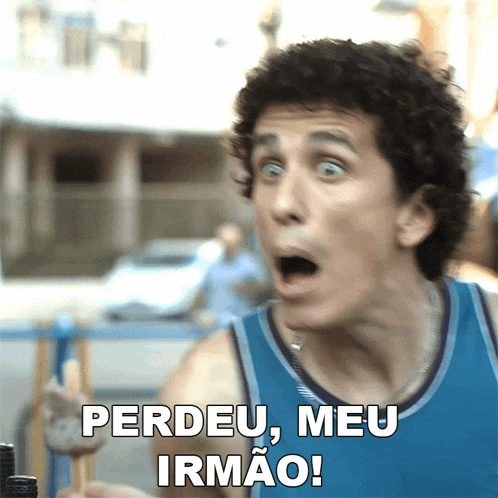 a man with a surprised look on his face and the words perdeu meu irmao below him