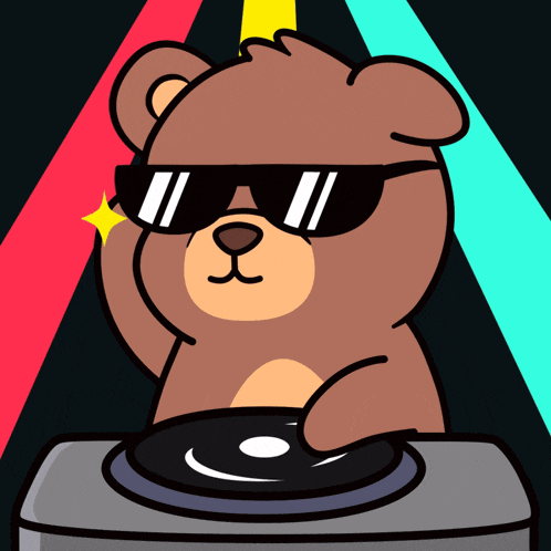 a cartoon of a teddy bear wearing sunglasses playing music