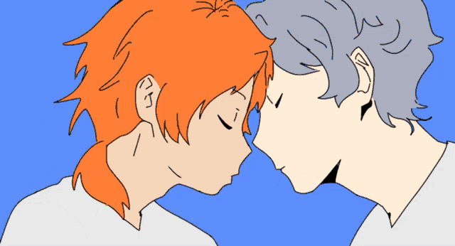 a drawing of a boy with orange hair and a gray haired boy