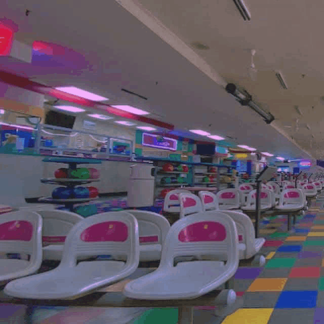 a bowling alley with a sign that says ' bowling '