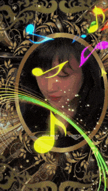 a woman 's face is surrounded by colorful music notes and the words golden voices