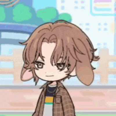a cartoon character with bunny ears is standing in front of a city .