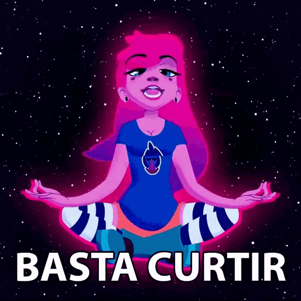 a cartoon of a girl sitting in a lotus position with the words basta curtir underneath her