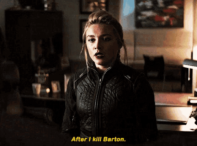 a woman says after i kill barton in a dark room