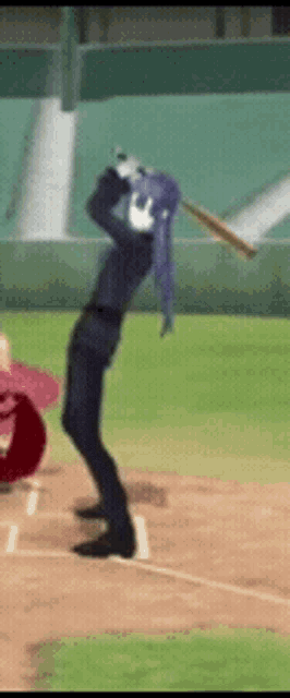 a person is swinging a baseball bat on a baseball field .