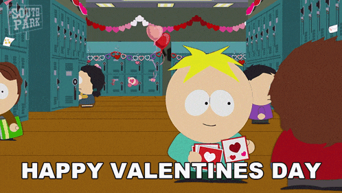 a cartoon of a boy holding cards with the words happy valentines day below him
