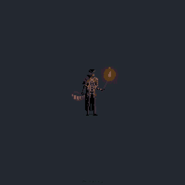 a pixel art of a vampire holding a torch