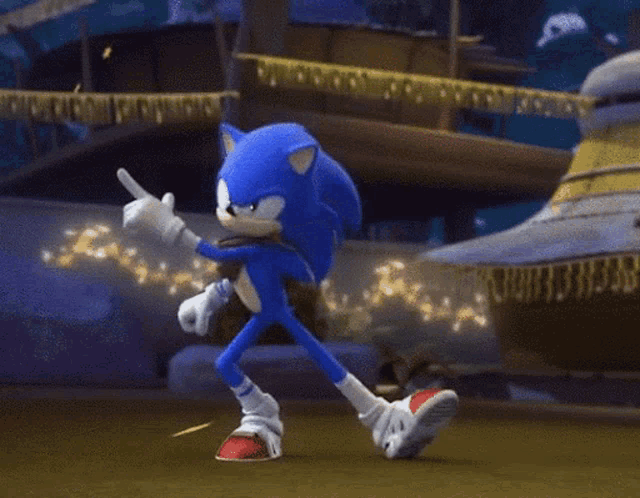 sonic the hedgehog is running in front of a yellow caution tape that says ' sonic ' on it