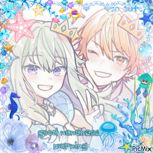 a picture of a girl and a boy with the words good nenekasa morning