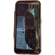 a cell phone with a broken screen has a rainbow of colors on the screen