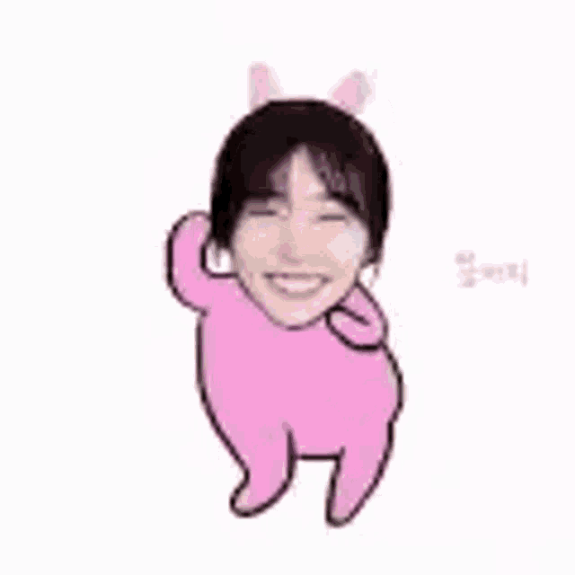 a cartoon of a woman in a pink outfit with ears .