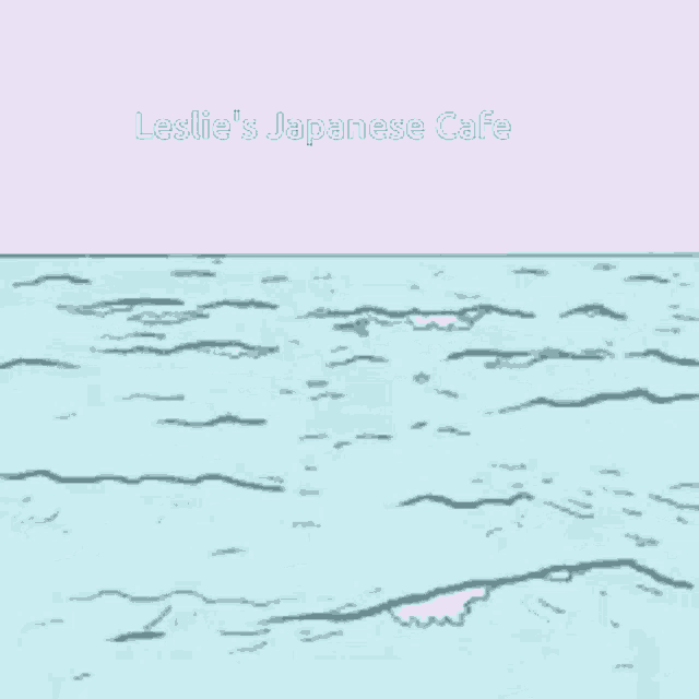 a cartoon drawing of the ocean with the words leslie 's japanese cafe above it