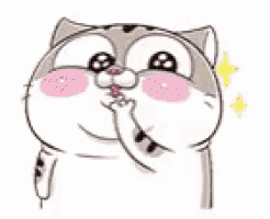 a cartoon cat with pink cheeks and a pink tongue is licking its nose .