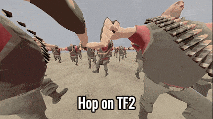 a group of soldiers are dancing in a video game with the words hop on tf2