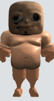 a cartoon character without a shirt or pants is standing on a white background