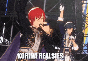 a couple of anime characters with the words korina realsies